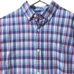 VINEYARD VINES Boys Large Plaid Shirt Blue Cotton Preppy Long Sleeve Button up